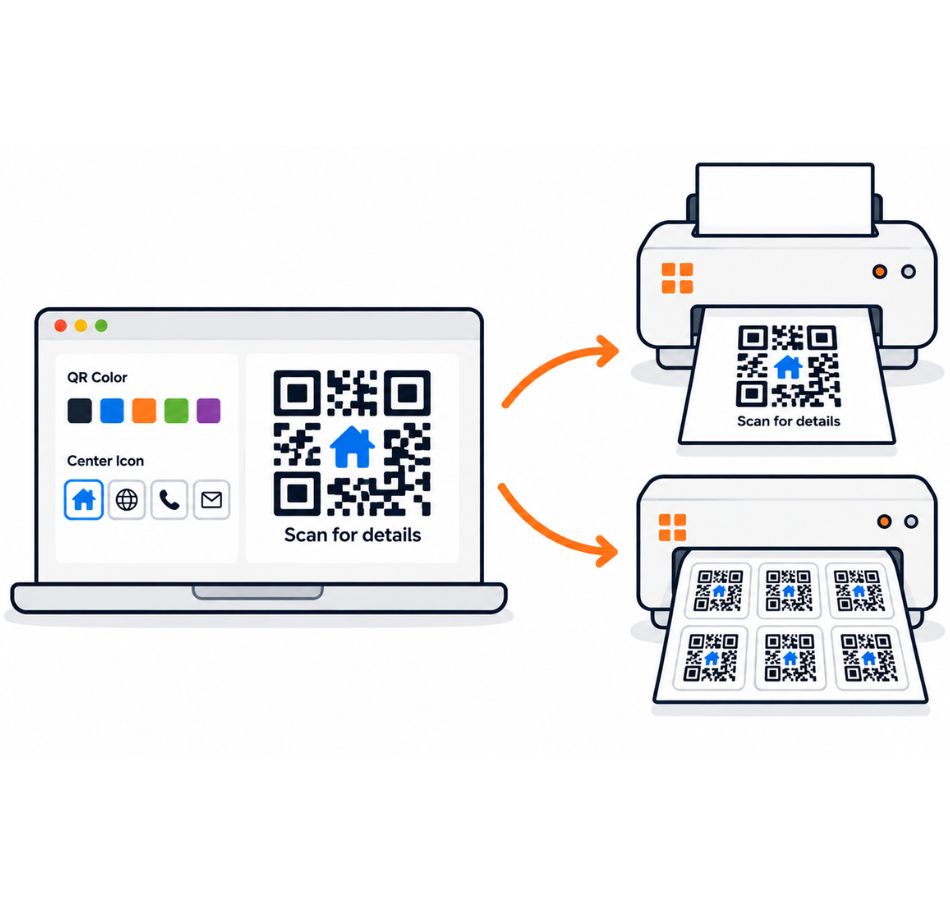 Customize a QR Code and create a printable design with text and images